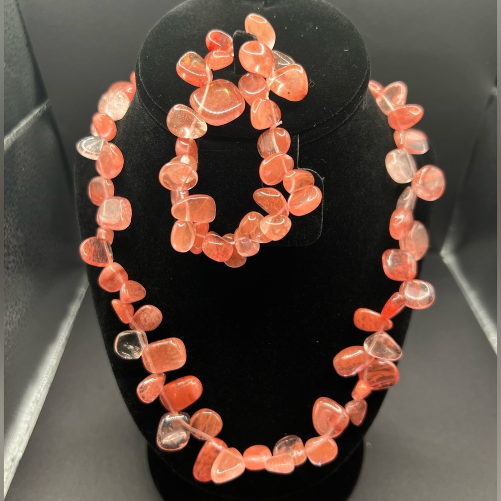 🚨 FINAL SALE 🚨 Polished Cherry Quartz Necklace and Bracelet Set